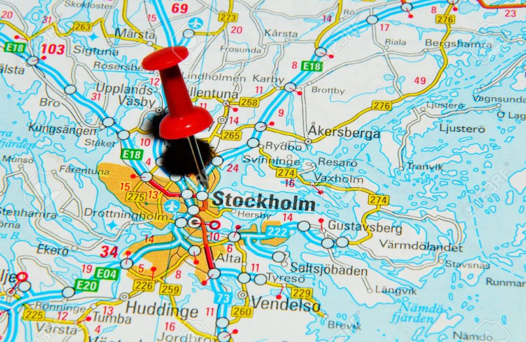 14515088 London UK 13 June 2012 Stockholm Sweden Marked With Red Pushpin On Europe Map Stock Photo 1024x665 