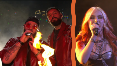 Οι Medina και η Saga Ludvigsson στη σκηνή του Melodifestivalen 2026 Heat 3